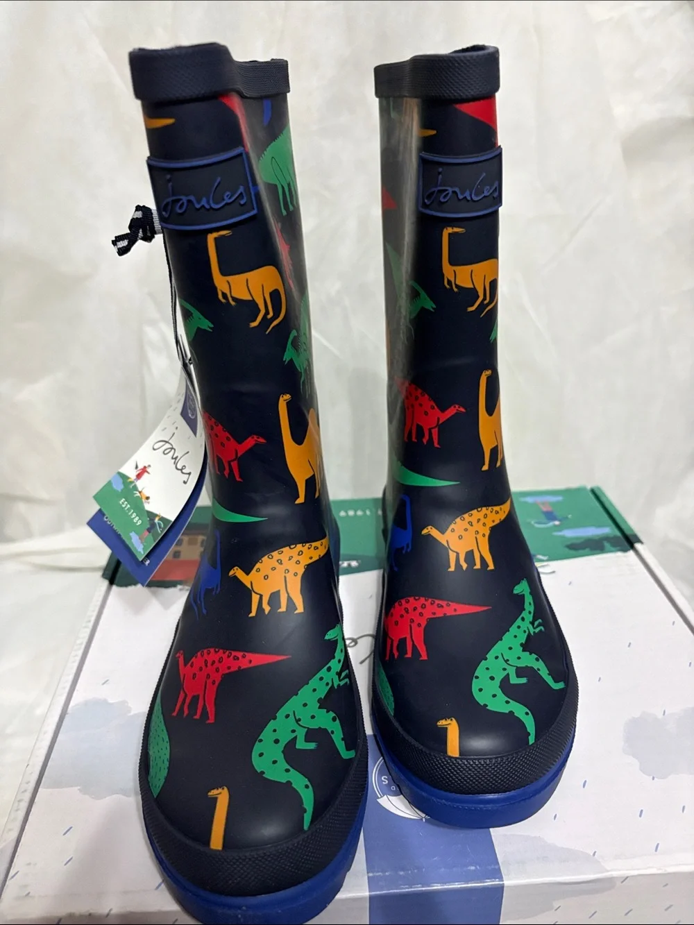 Joules Kids Rain Boots with Dinosaur Print size US 2 NWT